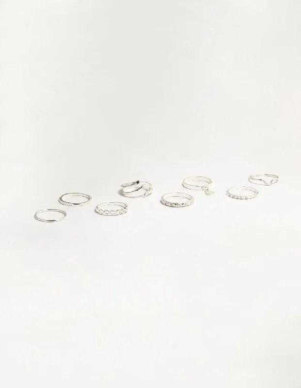 delicate marquise diamond band Silver Swirl Mixed Stacking Rings 8-Pack