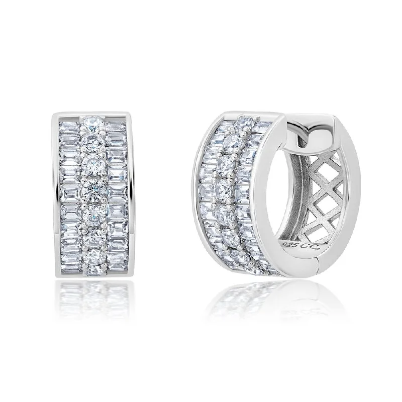 sapphire halo engagement ring Small 3 Row Square Baguette With Brilliant Round Center Earrings