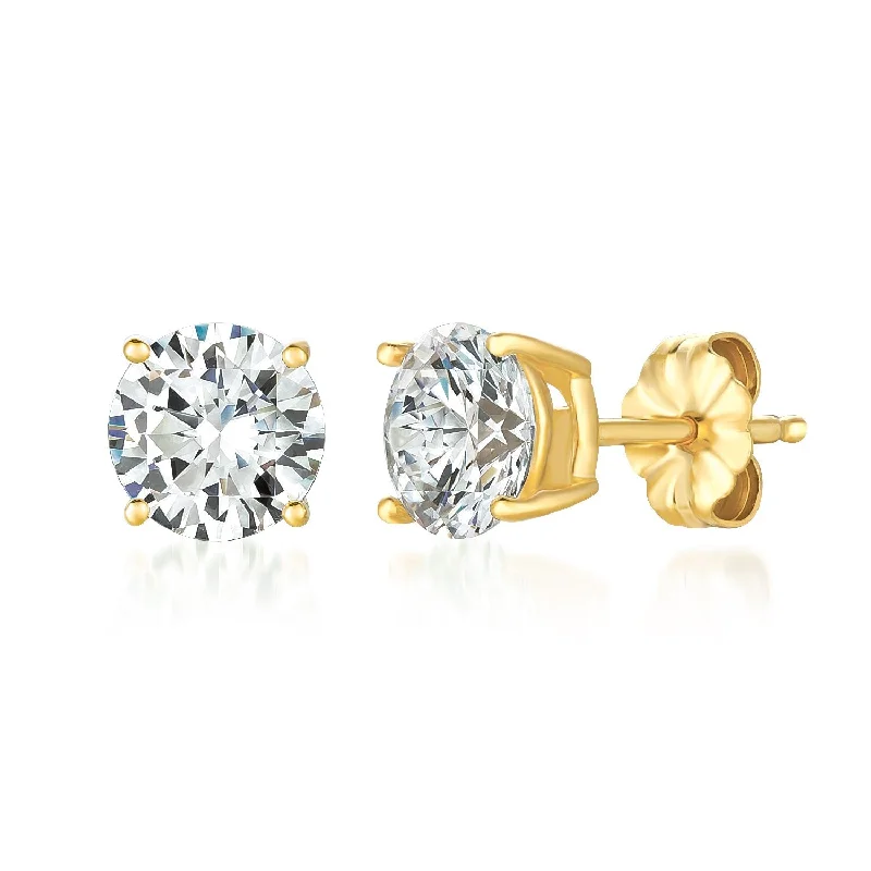 Solitaire Brilliant Stud Earrings Finished in 18kt Yellow Gold - 3.0 Cttw