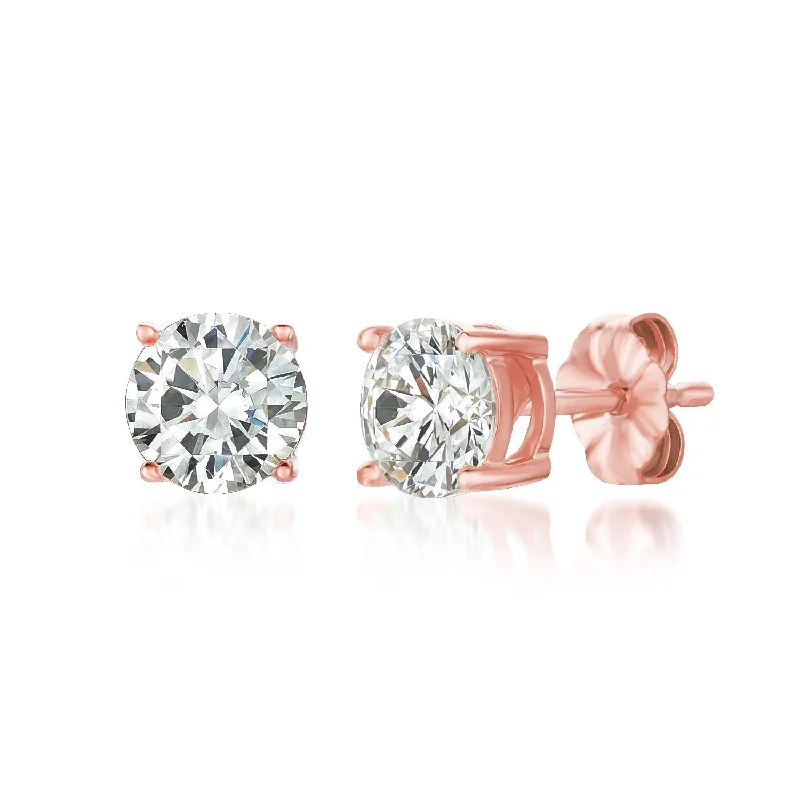 cute cat charm bracelet Solitaire Brilliant Stud Earrings Finished in 18kt Rose Gold - 2.0 Cttw