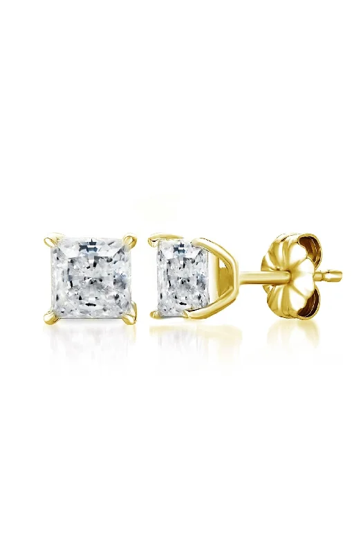 Solitaire Princess Stud Earrings 4.00 Cttw Finished in 18kt Yellow Gold