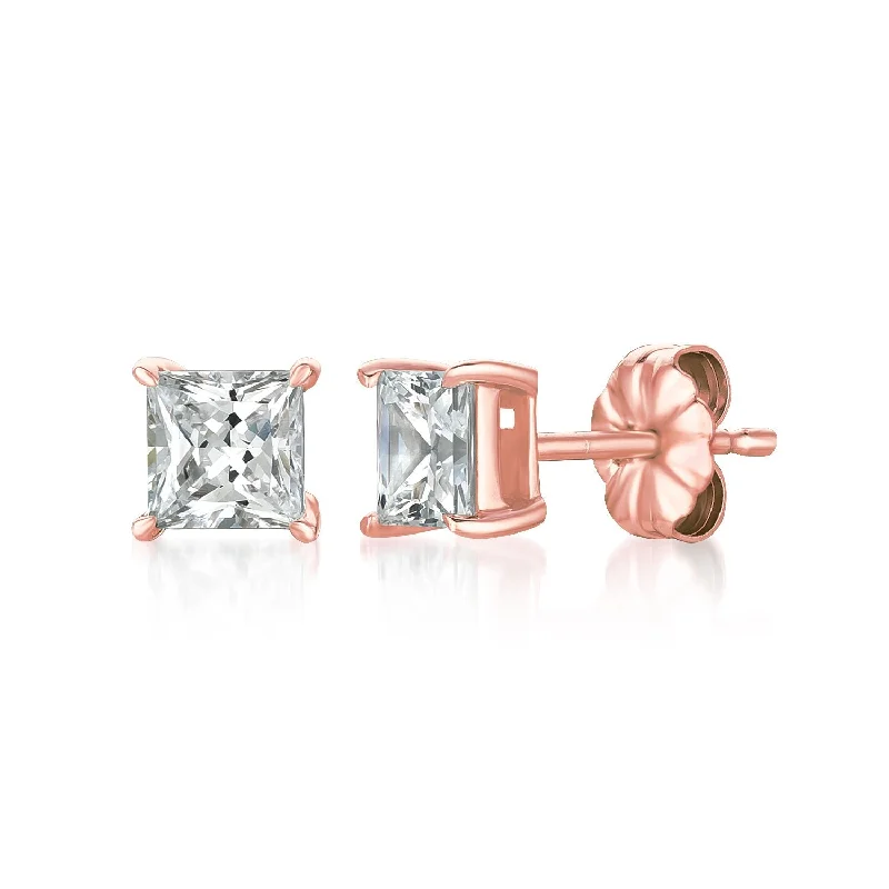 custom engraved wedding band Solitaire Princess Stud Earrings Finished in 18kt Rose Gold - 1.50 Cttw