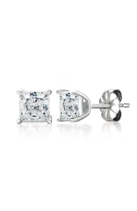 Solitaire Princess Stud Earrings Finished in Pure Platinum - 2.5 Cttw