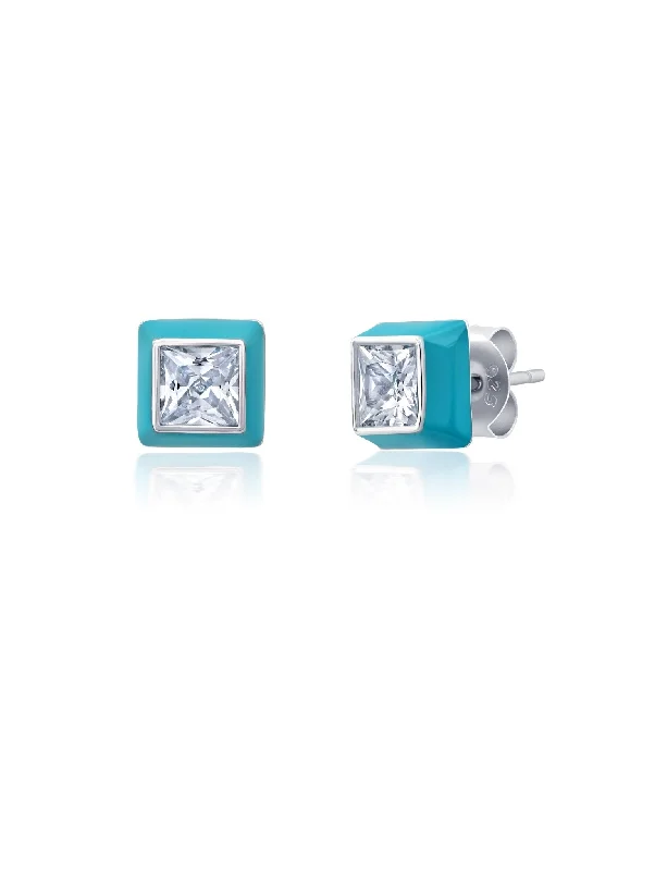 men’s silver ring with onyx Teal Glaze Square Earring