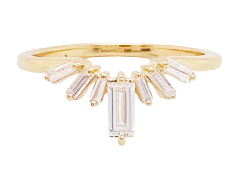 birthstone charm bracelet for mom Starburst Baguette Diamond Curved Tracer Band