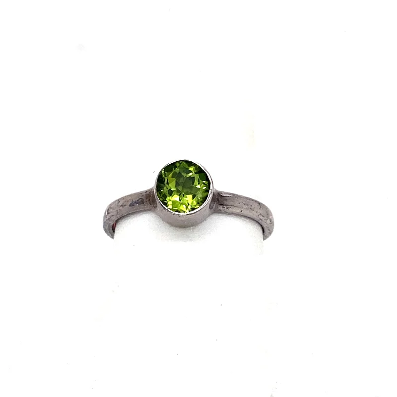 Sterling Silver Bezel Set Peridot Ring