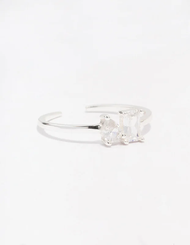 unique tribal silver ring Sterling Silver Cubic Zirconia Adjustable Ring