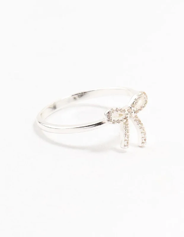 emerald cut diamond wedding ring Sterling Silver Cubic Zirconia Bow Ring
