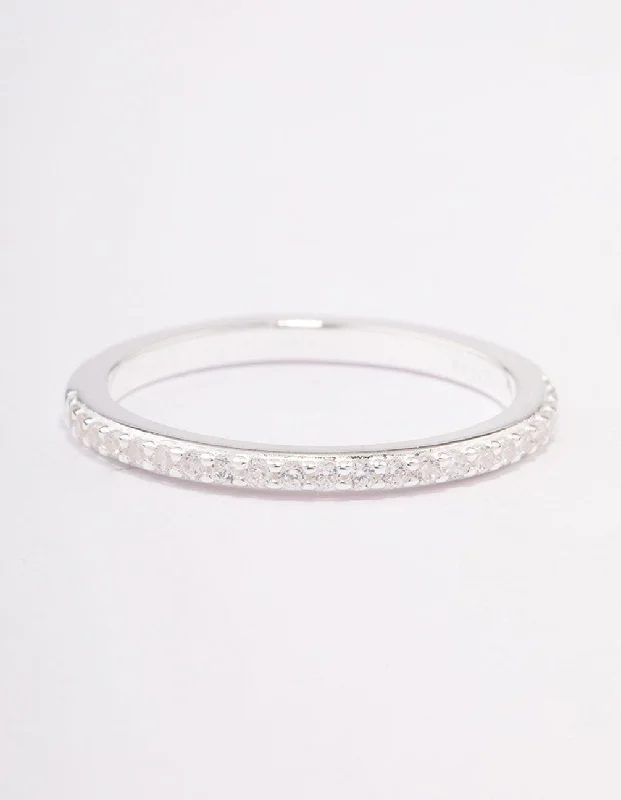 hammered copper wedding band Sterling Silver Cubic Zirconia Pave Band Ring