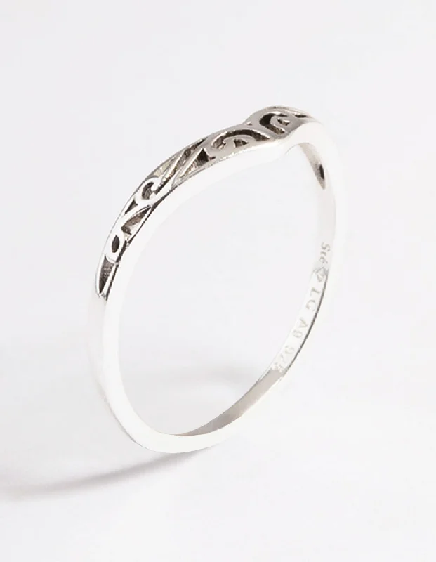 white gold necklace simple Sterling Silver Swirl Detail Point Ring