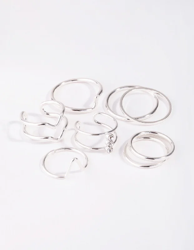 solid gold cartilage hoop Silver Multi Band 8-Pack Rings