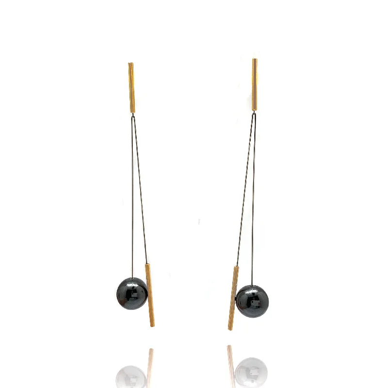 minimalist gemstone stud earrings Swinging Gold And Hematite Sphere Earrings