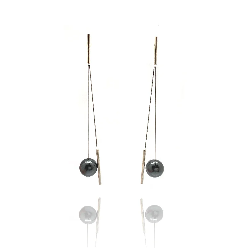 simple crystal earrings Swinging Silver And Hematite Sphere Earrings