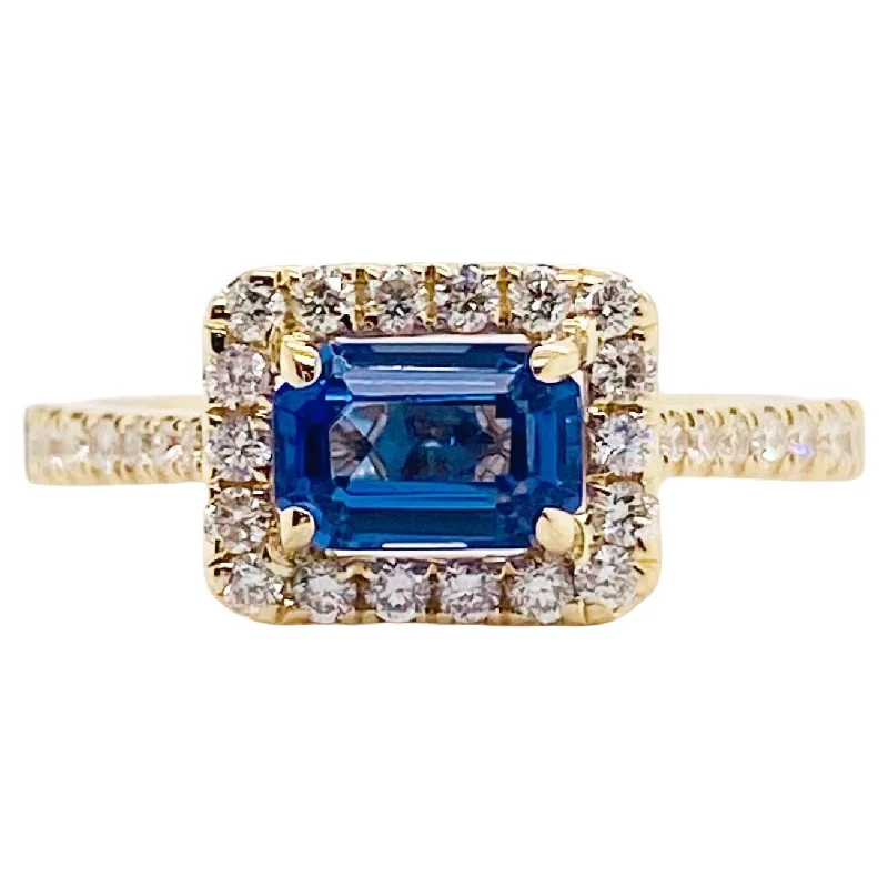 infinity loop ring rose gold Horizontal Tanzanite Diamond Halo Ring