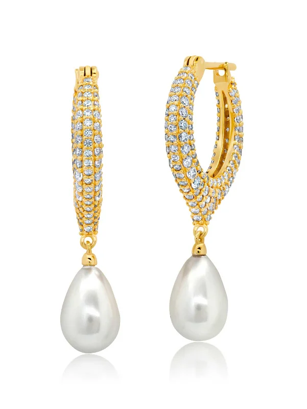 natural crystal pendant necklace Teardrop Pearl And Pave Drop Earrings