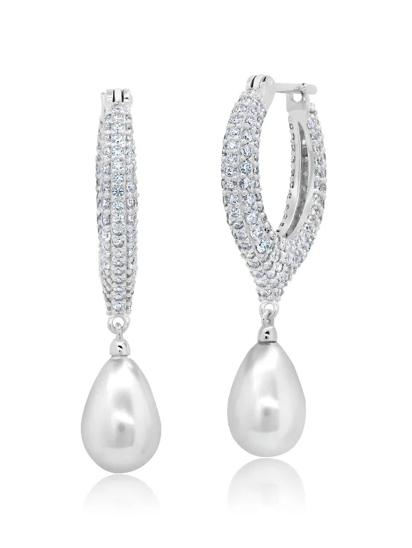 handmade antique silver bangle Teardrop Pearl And Pave Drop Earrings