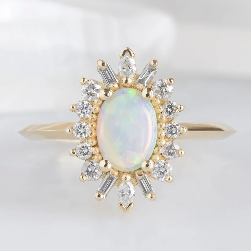 personalized family tree necklace The Camellia Ring | 0.38ct Oval Australian Opal in 14K Yellow Gold
