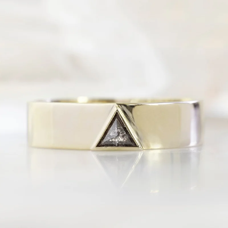 luxury diamond anniversary band The Cigar Band | 0.18ct Trillion Black Diamond in 14K Yellow Gold