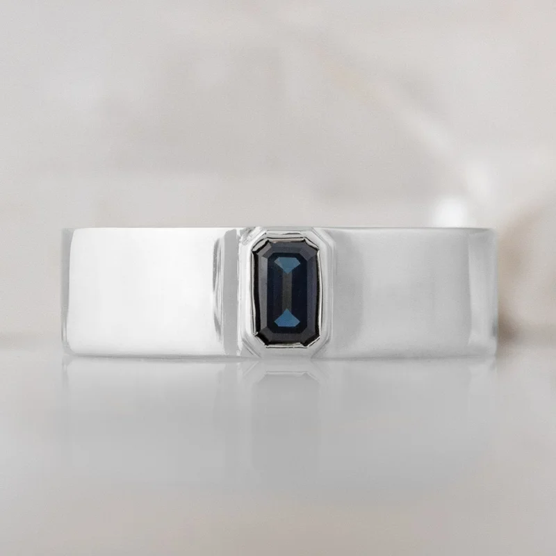 minimalist stacking rings set The Cigar Band | 0.35ct Emerald Blue Sapphire in 14K White Gold minimalist stacking rings set The Cigar Band | 0.35ct Emerald Blue Sapphire in 14K White Gold