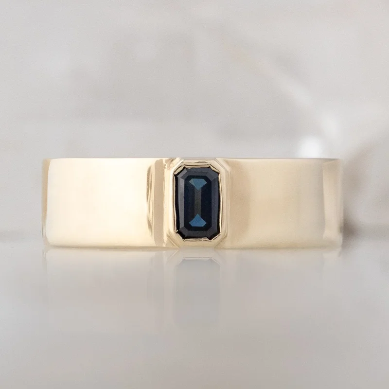 boho beaded statement necklace The Cigar Band | 0.35ct Emerald Blue Sapphire in 14K Yellow Gold boho beaded statement necklace The Cigar Band | 0.35ct Emerald Blue Sapphire in 14K Yellow Gold