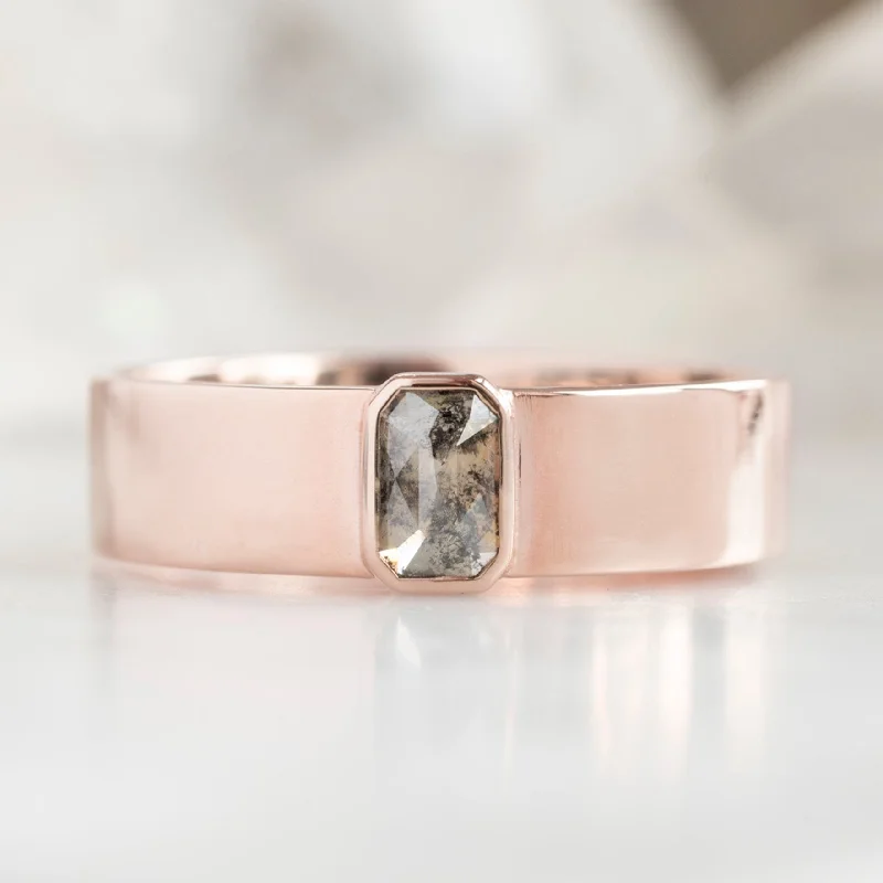 vintage art deco engagement ring The Cigar Band | 0.38ct Emerald Salt and Pepper Diamond in 14K Rose Gold vintage art deco engagement ring The Cigar Band | 0.38ct Emerald Salt and Pepper Diamond in 14K Rose Gold