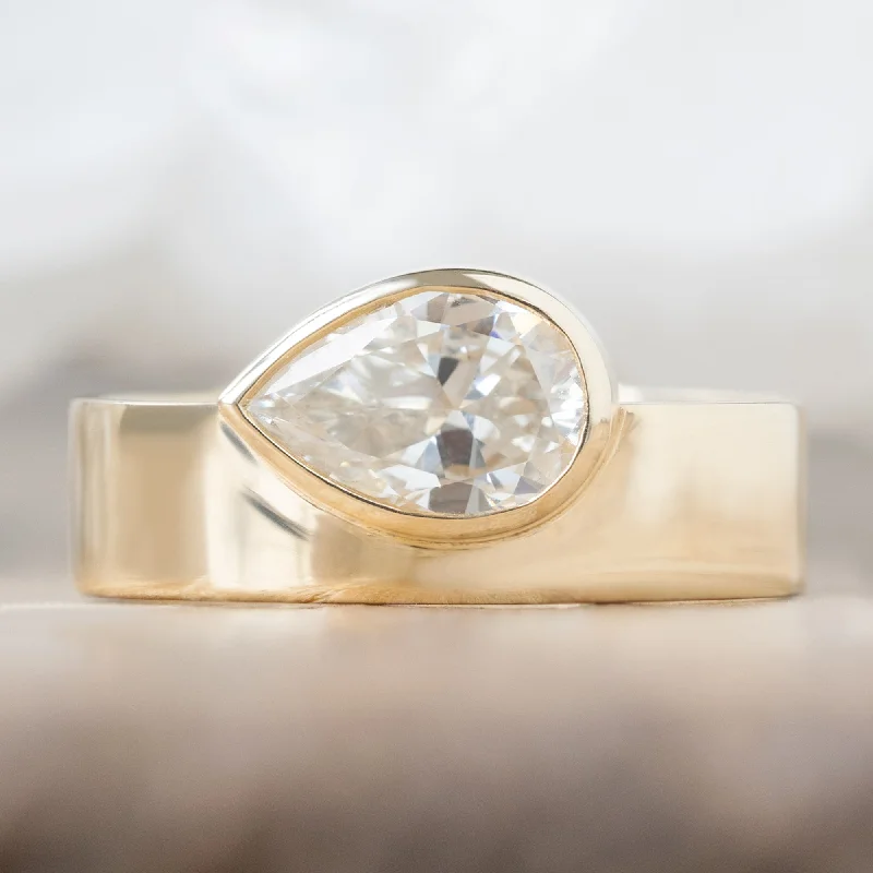 minimalist cuff bracelet adjustable The Cigar Band | 0.91ct Pear White Diamond in 14K Yellow Gold