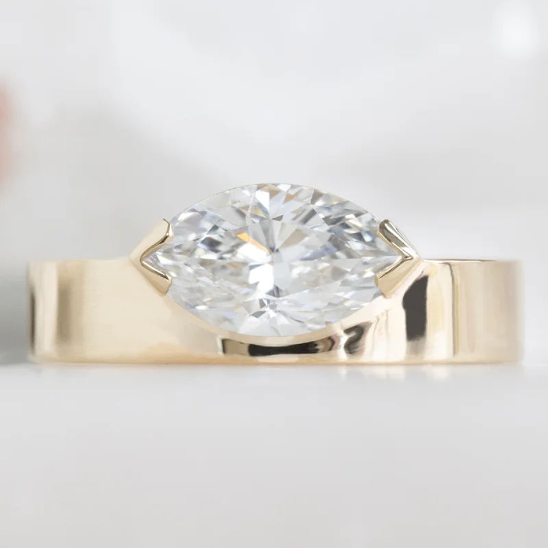 simple engraved wedding ring The Cigar Band | 0.98ct Marquise White Diamond in 14K Yellow Gold