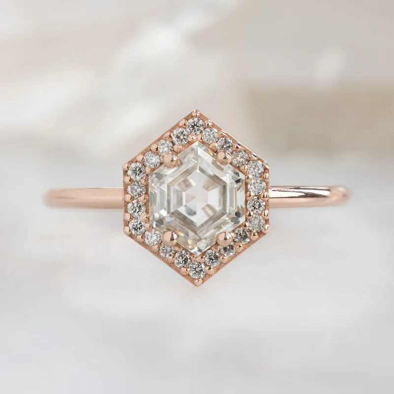 sapphire engagement ring halo The Dahlia Ring | 0.77ct Hexagon Pink Diamond in 14K Rose Gold