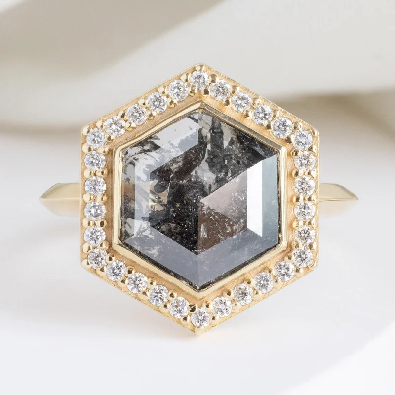dainty snake ring gold The Dahlia Luxe | 2.68ct Salt and Pepper Hexagon Diamond in 18K Yellow Gold dainty snake ring gold The Dahlia Luxe | 2.68ct Salt and Pepper Hexagon Diamond in 18K Yellow Gold