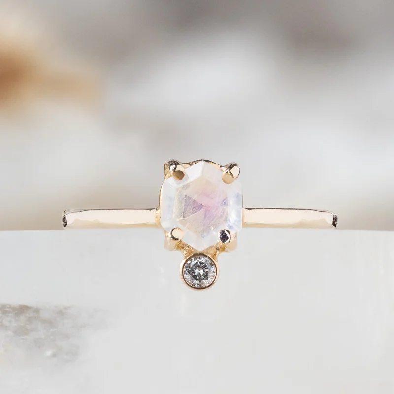 The Hexagon Moonstone + Diamond Ring | 14K Yellow Gold