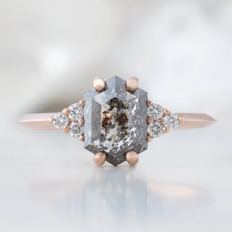 personalized hand-stamped bar ring The Ivy Ring | 1.49ct Hexagon Salt and Pepper Diamond in 14K Rose Gold personalized hand-stamped bar ring The Ivy Ring | 1.49ct Hexagon Salt and Pepper Diamond in 14K Rose Gold