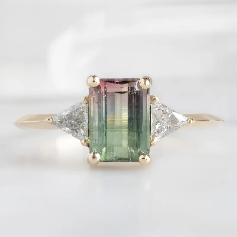 The Jade Ring | 1.11ct Emerald Cut Watermelon Tourmaline in 14K Yellow Gold