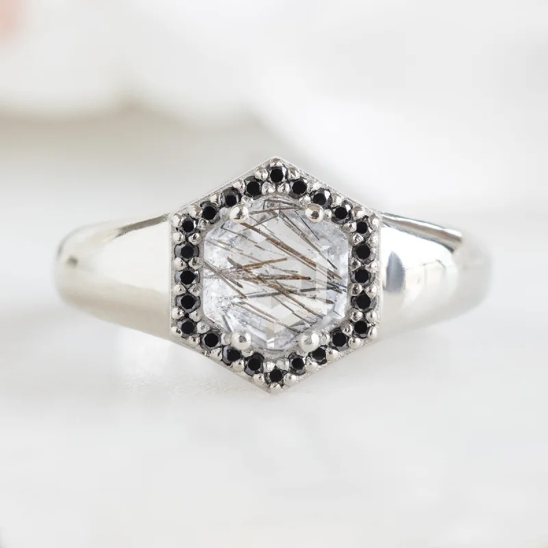 infinity couple’s ring matching set The Signet Ring | 0.70ct Hexagon Tourmaline in Quartz in 14K White Gold infinity couple’s ring matching set The Signet Ring | 0.70ct Hexagon Tourmaline in Quartz in 14K White Gold