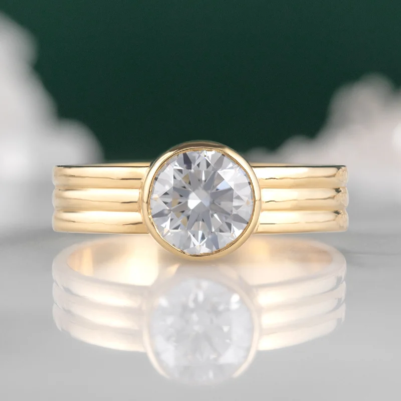 personalized silver cuff bracelet The Stratum Ring | 1.35ct Lab Grown Round White Diamond in 18K Yellow Gold