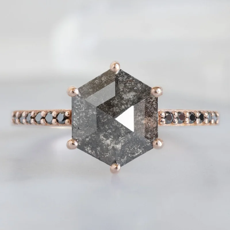 adjustable minimalist wave bracelet The Willow Ring | 1.08ct Hexagonal Black Diamond in 14K Rose Gold