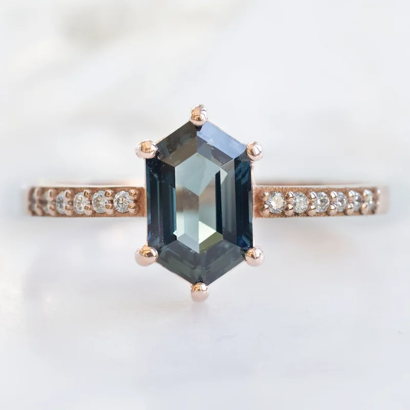 vintage filigree engagement ring The Willow Ring | 1.20ct Hexagon Blue Sapphire in 14K Rose Gold vintage filigree engagement ring The Willow Ring | 1.20ct Hexagon Blue Sapphire in 14K Rose Gold