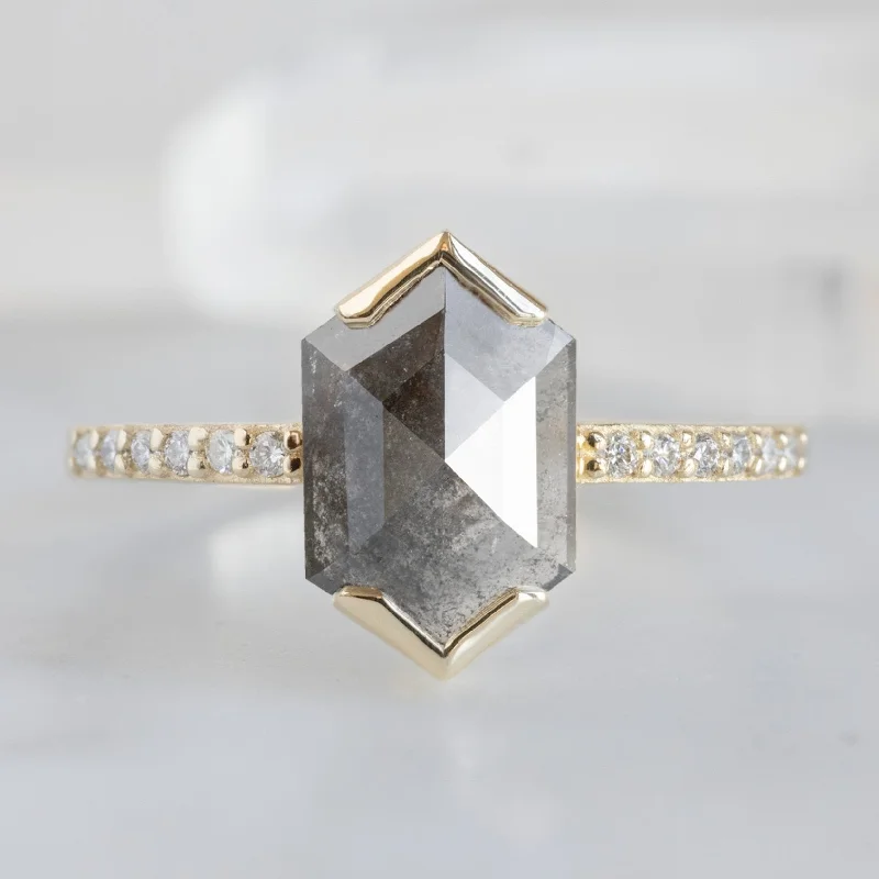 handmade clay bead earrings The Willow Ring | 1.35ct Salt and Pepper Hexagon in 14K Yellow Gold handmade clay bead earrings The Willow Ring | 1.35ct Salt and Pepper Hexagon in 14K Yellow Gold