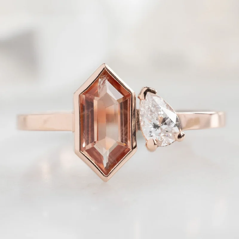 minimalist wedding band set The You and Me Ring | 0.60ct Hexagon Sunstone in 14K Rose Gold minimalist wedding band set The You and Me Ring | 0.60ct Hexagon Sunstone in 14K Rose Gold