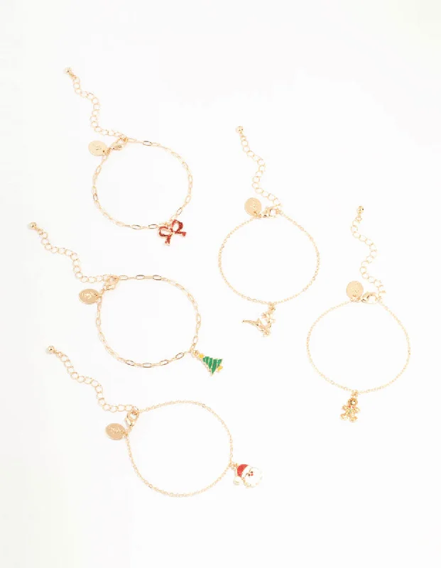 gothic bat ring sterling silver Tree & Santa Gold Charm Bracelets 5-Pack