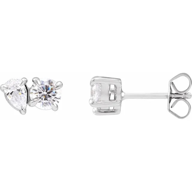 tiny opal stud earrings Two-Stone Diamond Studs