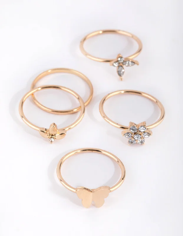 handmade leather cuff bracelet Gold Butterfly Garden Ring 5-Pack