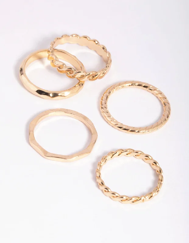statement gemstone necklace handmade Gold Chain Link Ring 5-Pack