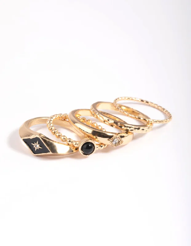 simple gold hoop earrings Black Enamel Signet Ring 4-Pack