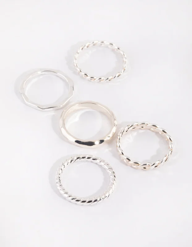 raw crystal cuff bracelet Silver Croissant Ring 5-Pack