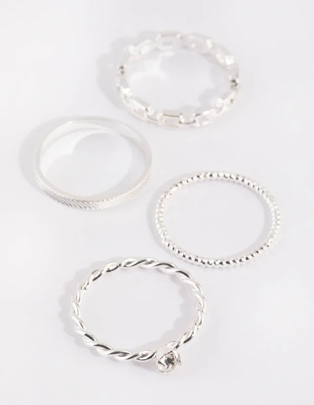 double-layered choker necklace Silver Links Ring 4-Pack