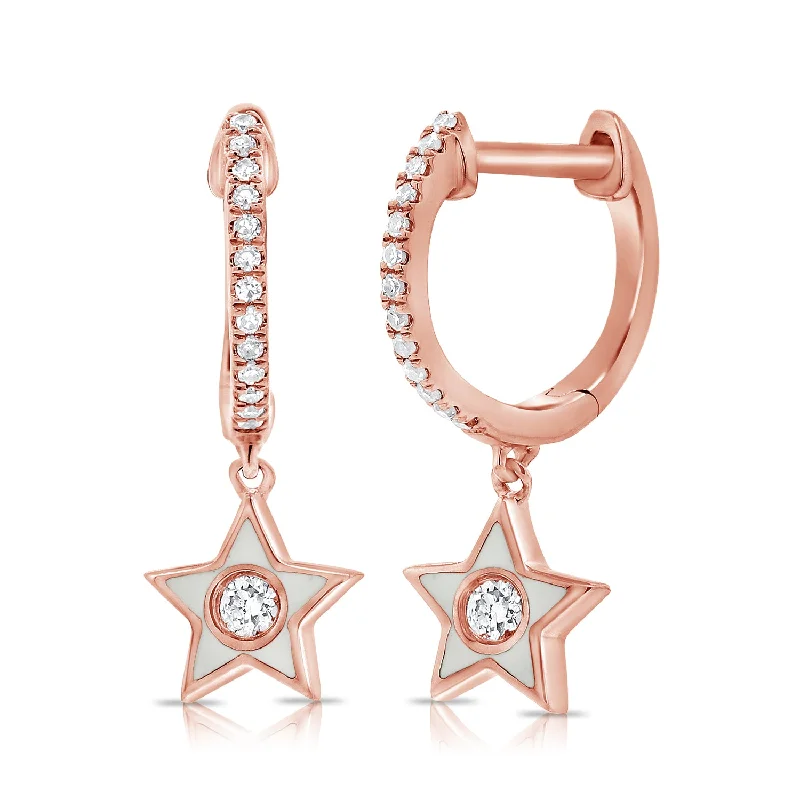 classic diamond hoop earrings White Enamel & Diamonds Huggie Earrings made in 14K Gold classic diamond hoop earrings White Enamel & Diamonds Huggie Earrings made in 14K Gold