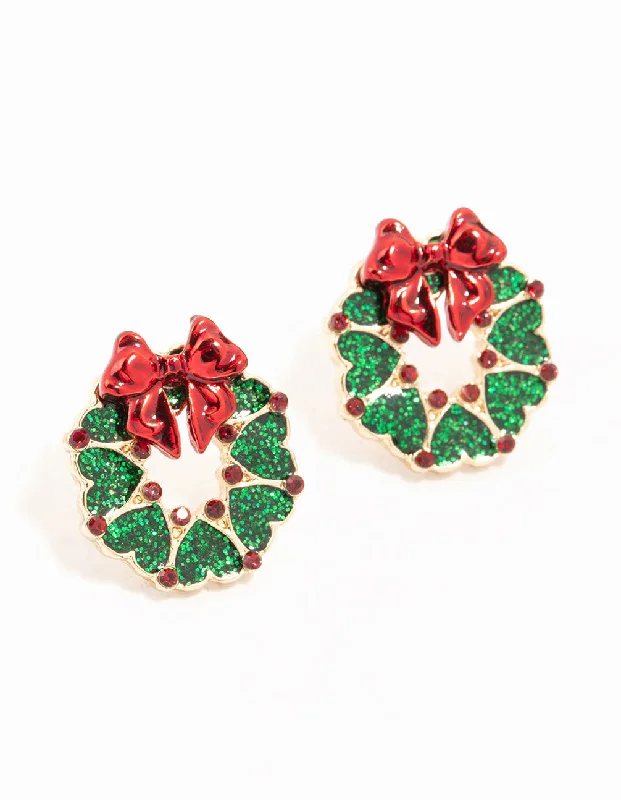 gold-plated snake chain bracelet Green Wreath Stud Earrings