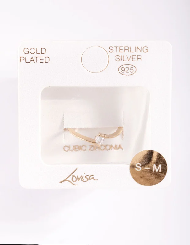 tiny gold huggie hoops Gold Plated Sterling Silver Cubic Zirconia Twist Ring