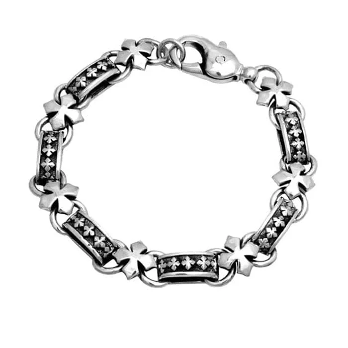 boho pearl charm bracelet King Baby MB Cross Light Link Bracelet in Sterling Silver boho pearl charm bracelet King Baby MB Cross Light Link Bracelet in Sterling Silver
