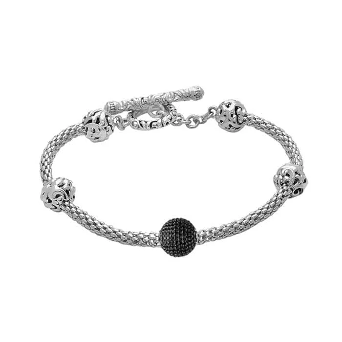 Charles Krypell Black Sapphire 5 Bead Mesh Bracelet in Sterling Silver